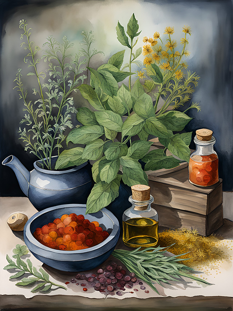 Free herbs berries painting illustration