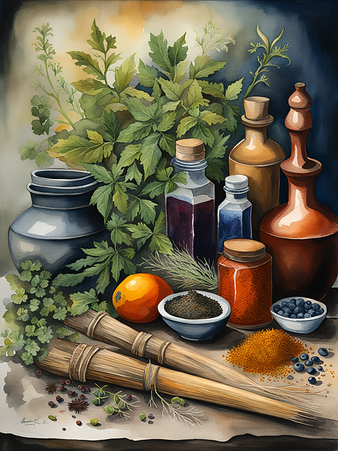 Free herbs potions oils illustration
