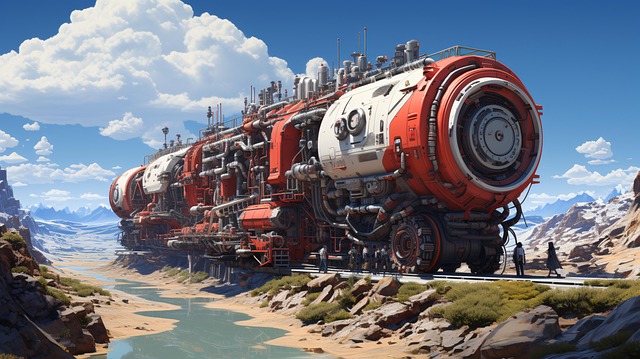 Free retro futurism train locomotive illustration