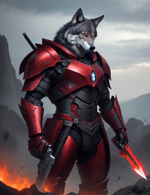 Free warrior wolf action illustration