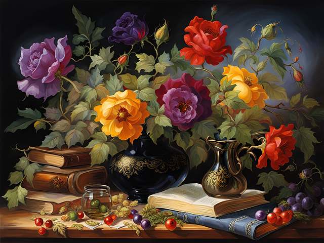 Free ai generated books flowers illustration