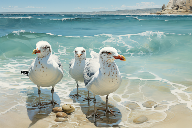 Ai Generado, Gaviotas, Aves, Mar, Oceano