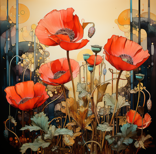 Free ai generated flowers poppies illustration