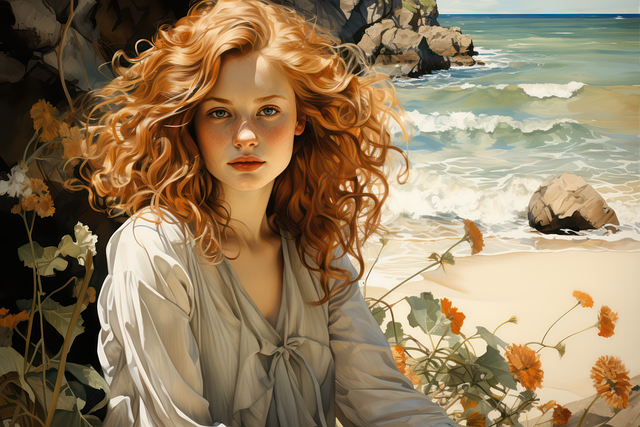 Free ai generated girl ocean illustration