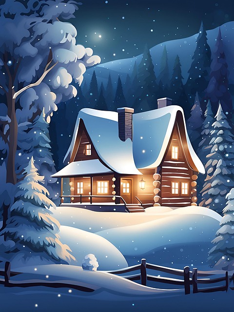 Free ai generated log cabin trees illustration