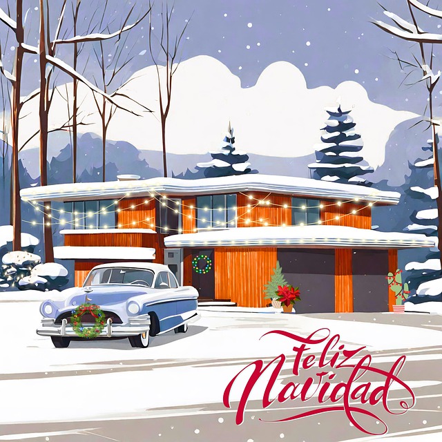 Download Vintage Christmas Mid Century Modern House RoyaltyFree Stock