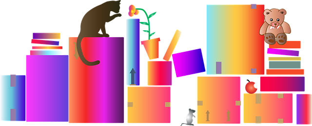 Free cat flowers boxes illustration