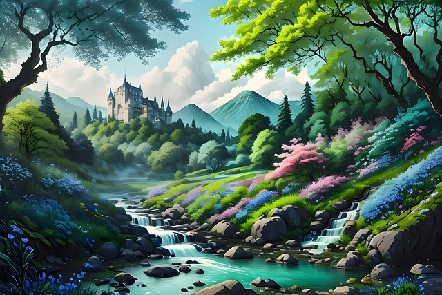 Free ai generated castle river illustration