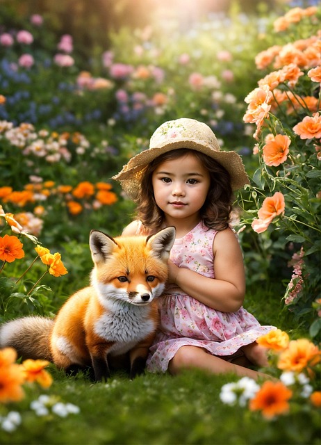Free ai generated little girl fox illustration