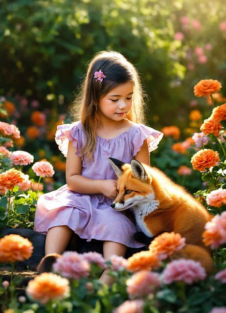Free ai generated little girl fox illustration