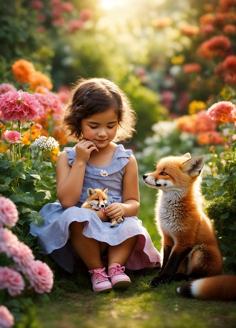 Free ai generated little girl fox illustration