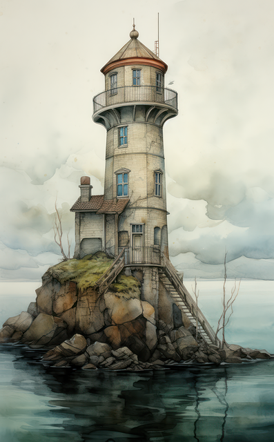 Download Ai Generated, Lighthouse, Sea. Royalty-Free Stock Illustration ...