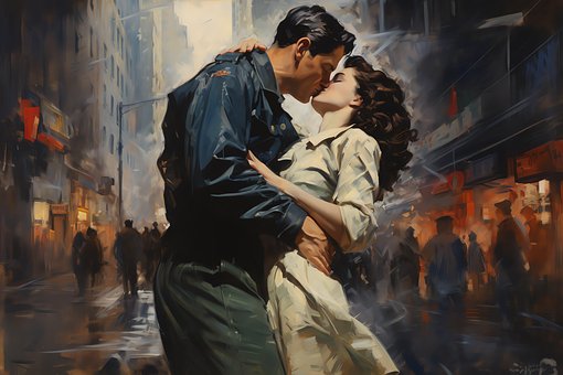 Ai Genereret, Par, Romantik, Soldat, Kys
