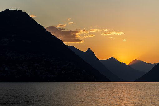 Luganer See, Sonnenuntergang, Schweiz