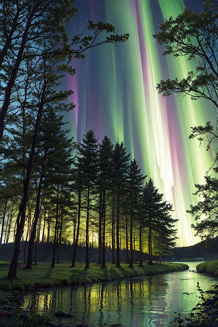 Polarlichter, Nordlichter, Wald, Natur