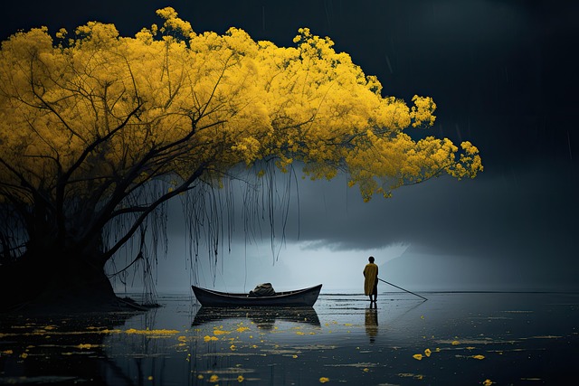 Free ai generated man lake illustration