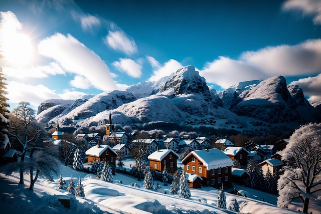 Free ai generated mountains village illustration