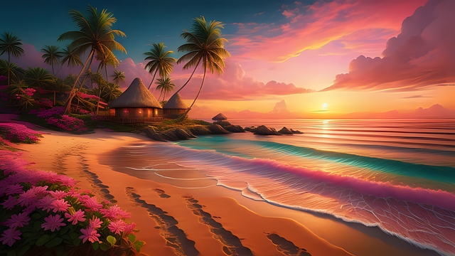 Free ai generated sunset beach illustration