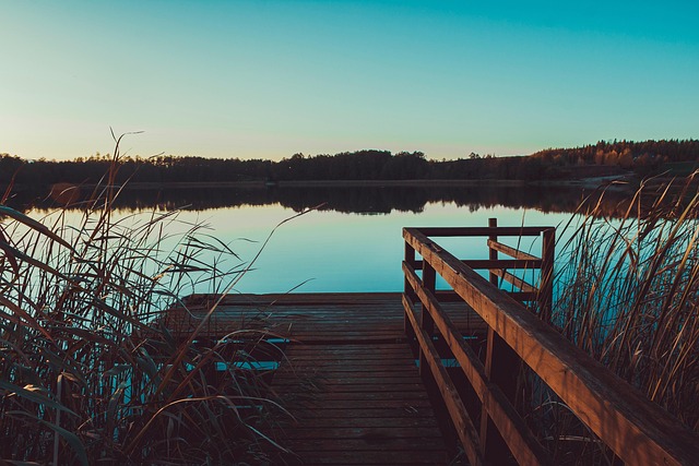 Sø, Natur, Landskab, Sunrise, Vand, Molo