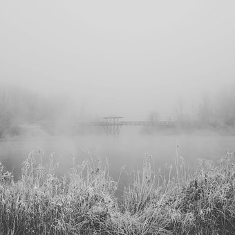 Nebel, Spätherbst, Wasser, Grau, Brücke