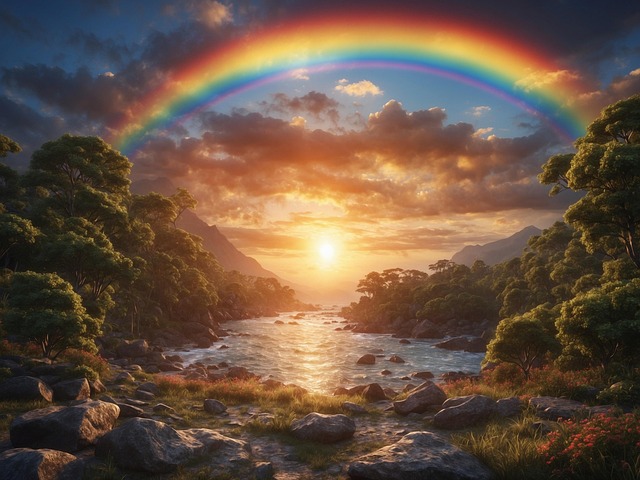 Download free HD stock image of Ai Generated Sunrise Free ai generated sunrise stream illustration