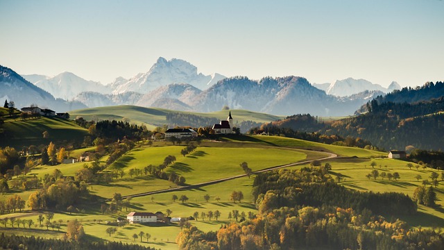 Download free HD stock image of Mountains Church Free mountains church st michael am bruckbach illustration