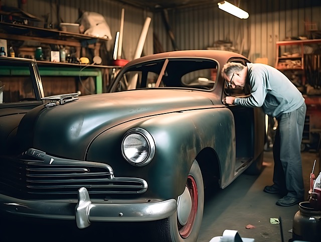 Free ai generated senior man vintage car restoration illustration