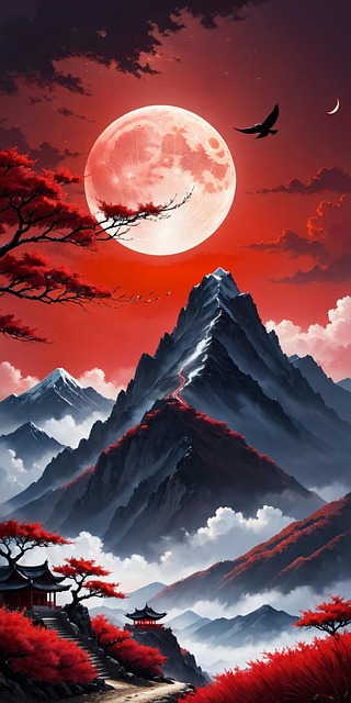 Free ai generated mountain moon illustration
