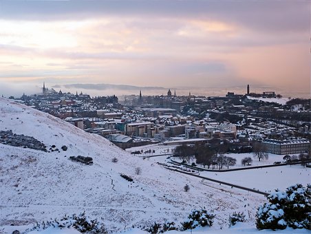 Edinburgh, Skotsko, Sníh, Zima