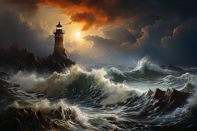 Free ai generated lighthouse storm illustration
