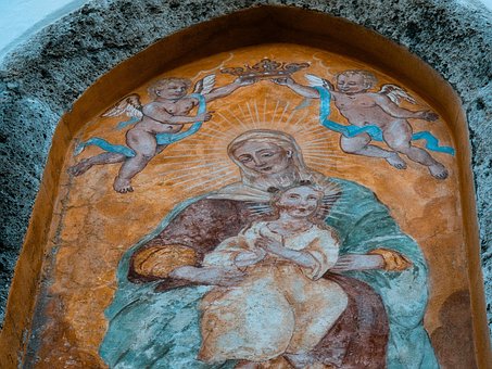 Wandmalerei, Gottesmutter, Maria, Jesus