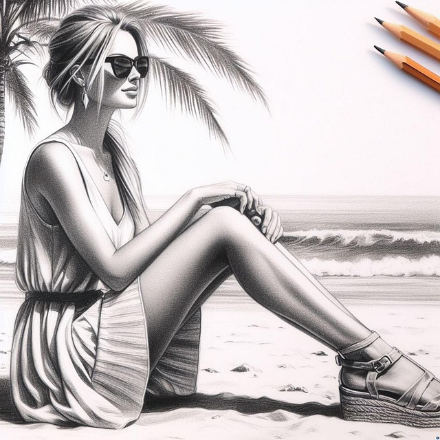 Free ai generated woman beach illustration