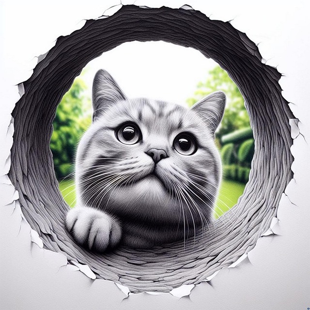 Free ai generated cat hole illustration