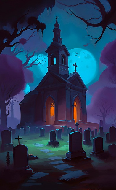 Free creepy cemetery night illustration