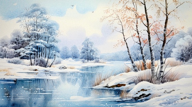 Free ai generated winter river illustration