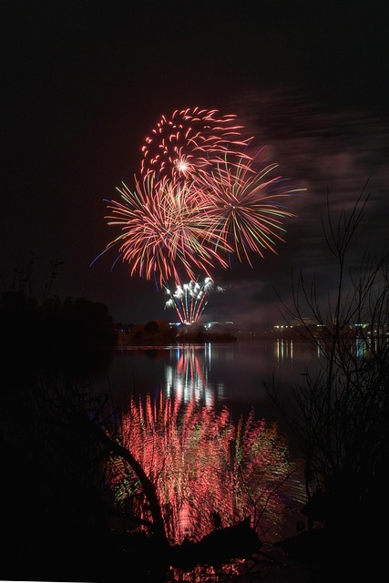 Halloween, Feuerwerk, See, Reflexion
