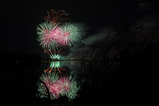 Halloween, Feuerwerk, See, Reflexion