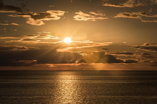 Sonnenaufgang, Meer, Horizont, Wolken