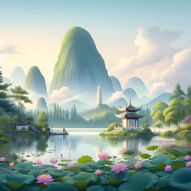 Free mountains lotus lake illustration