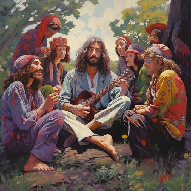Download free HD stock image of Ai Generated Hippies Free ai generated hippies guitarist illustration