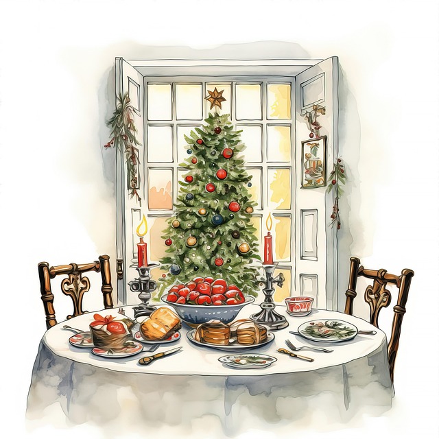 Free ai generated christmas tree christmas table illustration