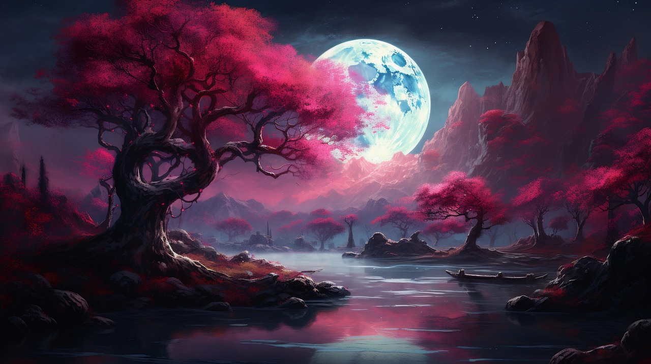 Forêt Clair De Lune Arbres Roses - Image gratuite sur Pixabay