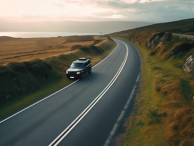 Free black suv road trip coastal way route illustration