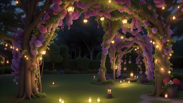 Free hidden garden fairy lights lanterns illustration
