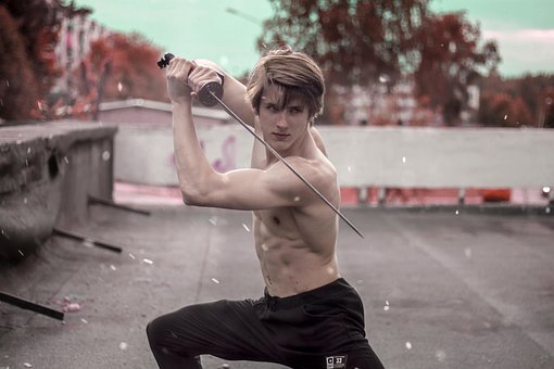 ชาย, ซามูไร, นักรบ, นินจา, ดาบ, Katana