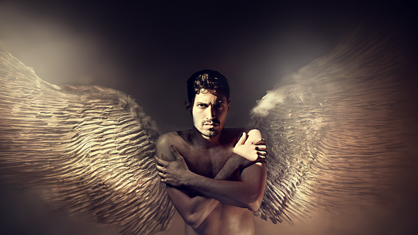 Anjo, Homem, Retrato, Veja, Proteção