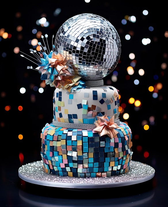 Disco Taartdecoratie Met Gitaar En Happy Birthday – 7-delige Set Voor Muzikaal Themafeest