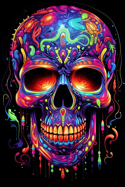 Free ai generated skull neon lights illustration