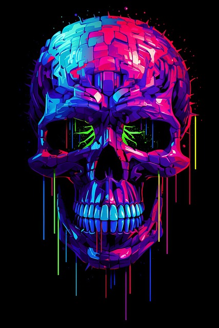 Free ai generated skull neon lights illustration