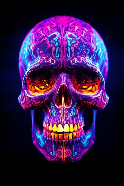 Free ai generated skull neon lights illustration